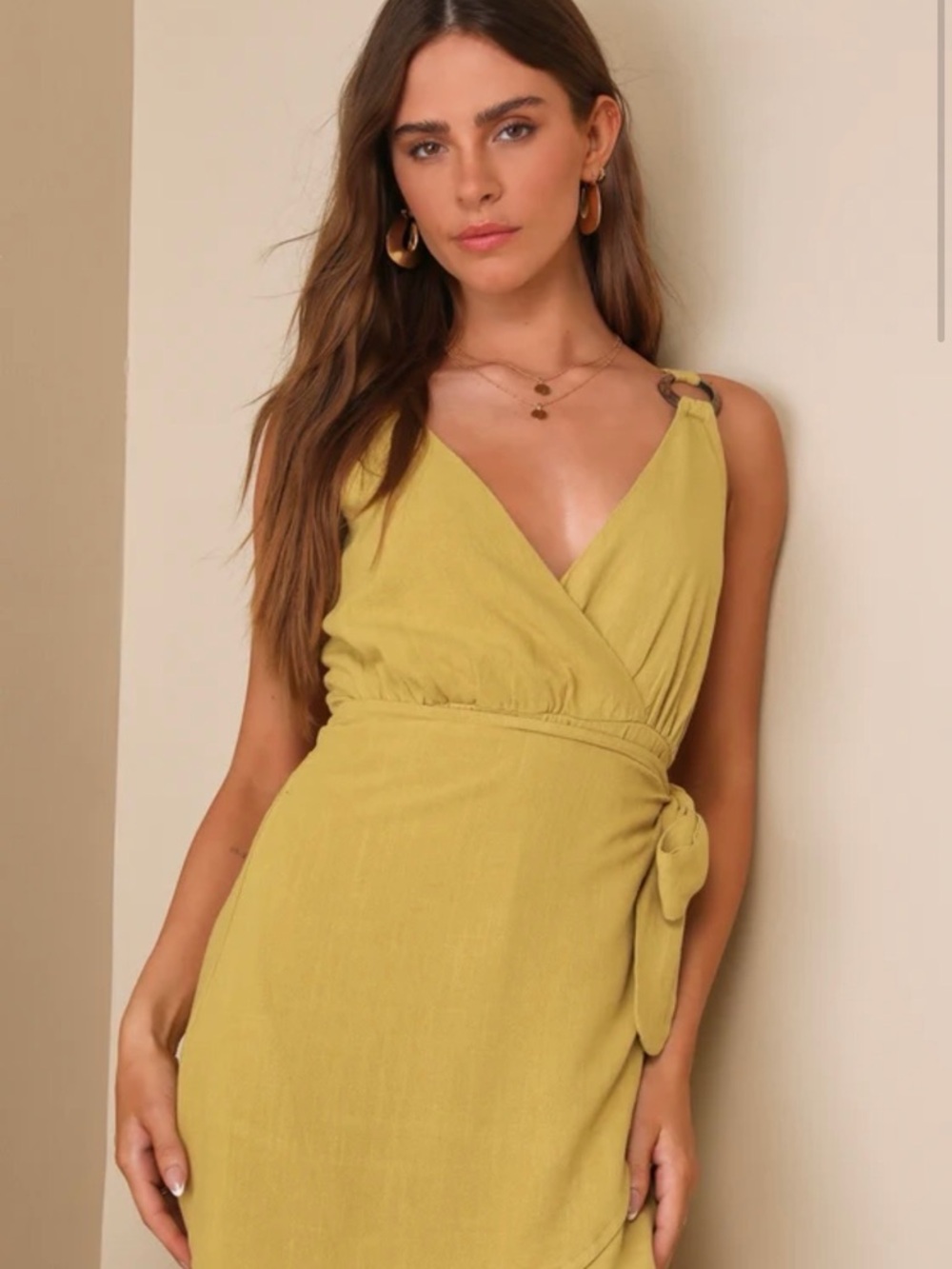 Lulu's Olive-Gold Wrap Mini Dress with Side Tie